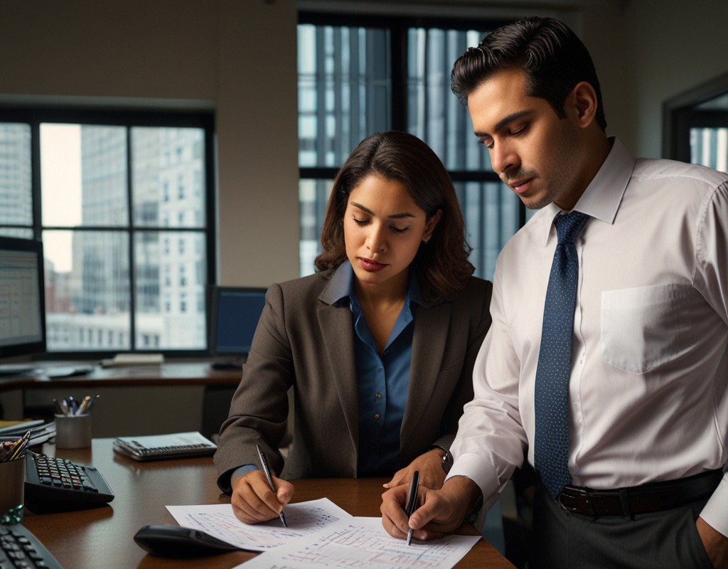 Profesionales de auditoría analizando datos financieros